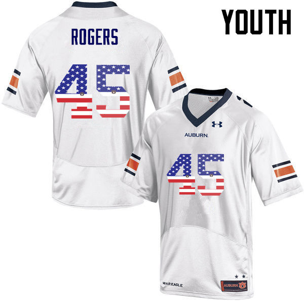 Youth Auburn Tigers #45 Jacob Rogers USA Flag Fashion White College Stitched Football Jersey